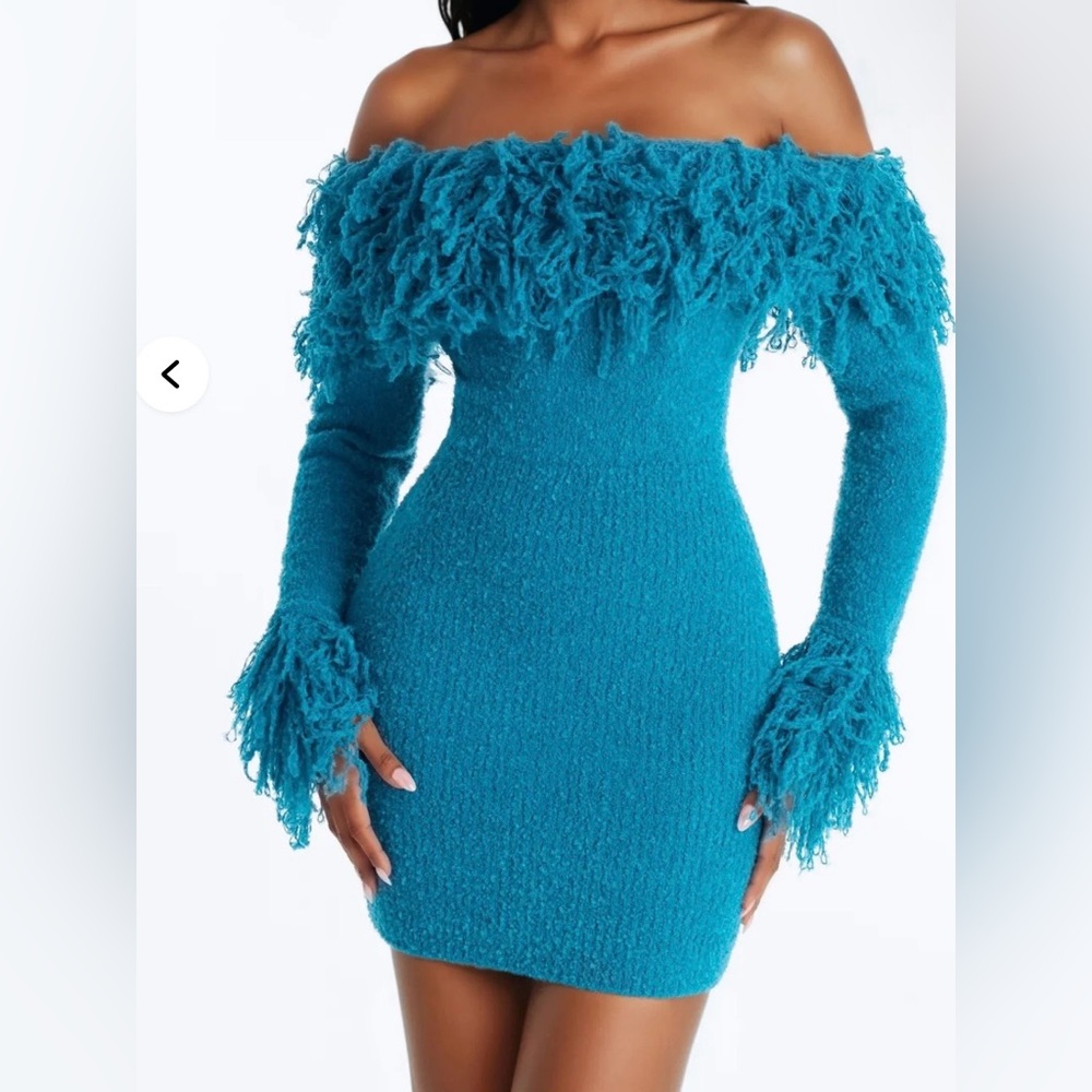 Jane Long Sleeve Sweater Mini Dress - Blue